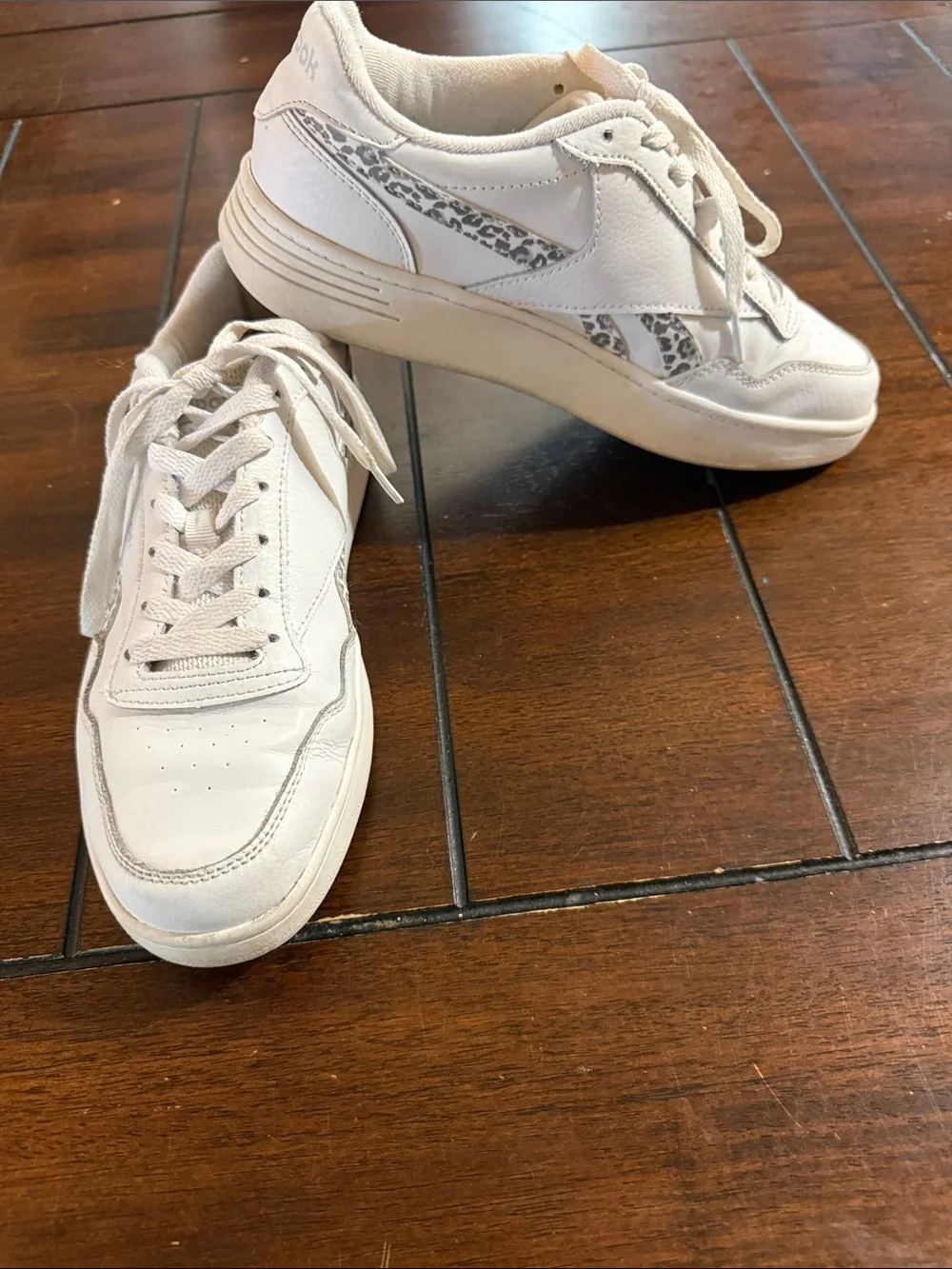 Reebok White Sneakers with Grey Leopard Stripe